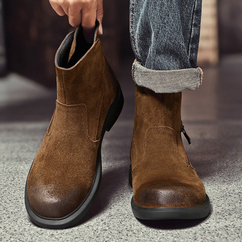 Men Shoes Size 46 - Vintage Cow Suede Mens Chelsea Boots