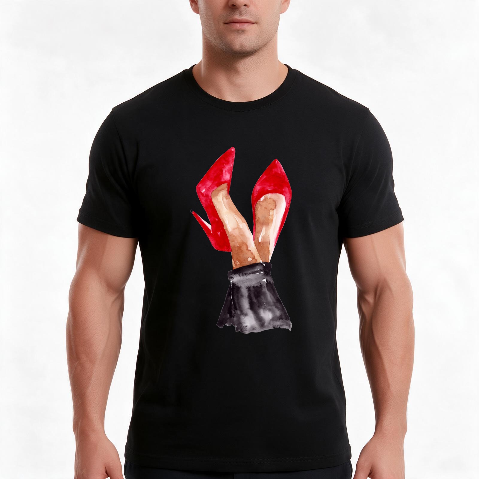Men Shoes Illustration - Red Stiletto Shoes Watercolor Illustration T-Shirt,