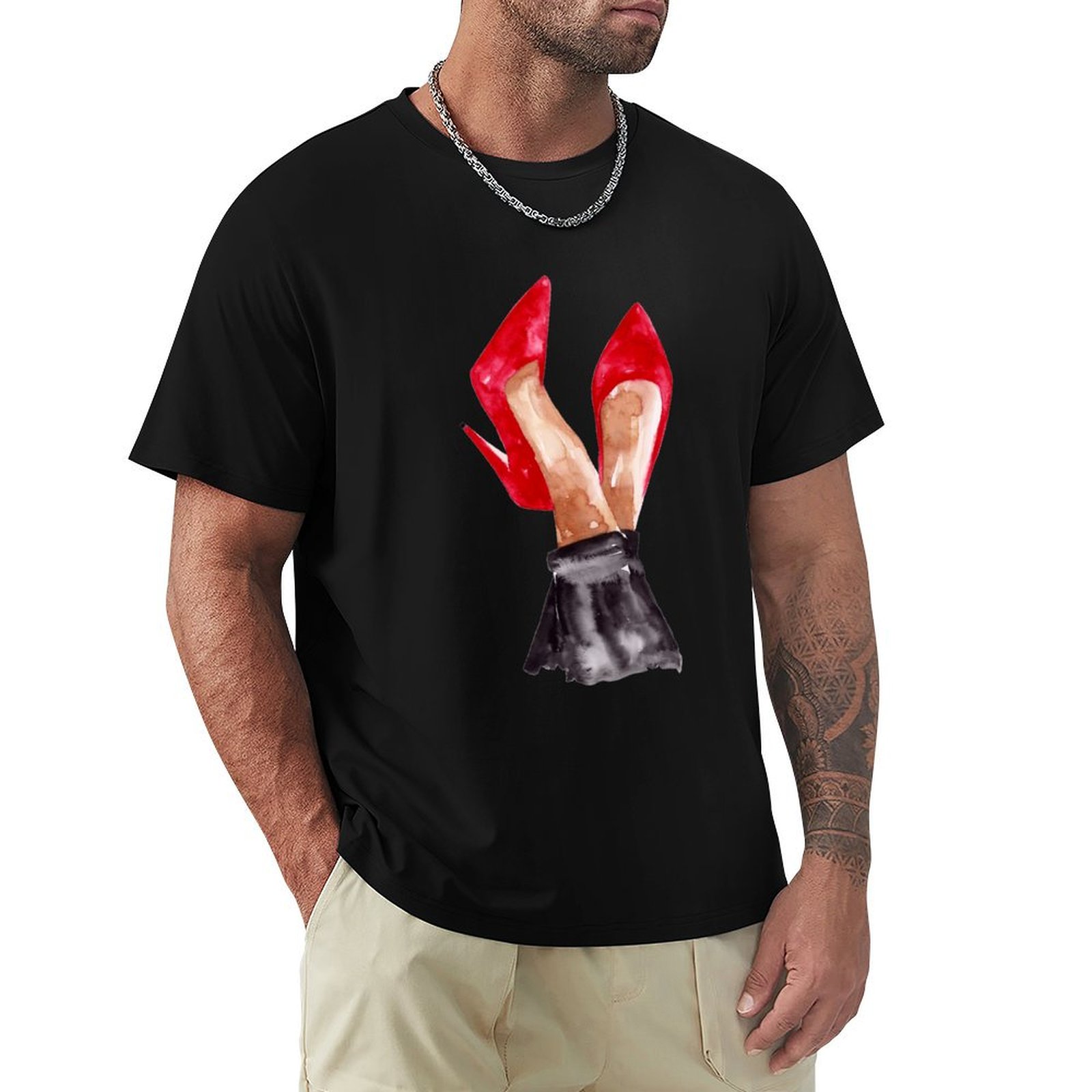 Men Shoes Illustration - Red Stiletto Shoes Watercolor Illustration T-Shirt