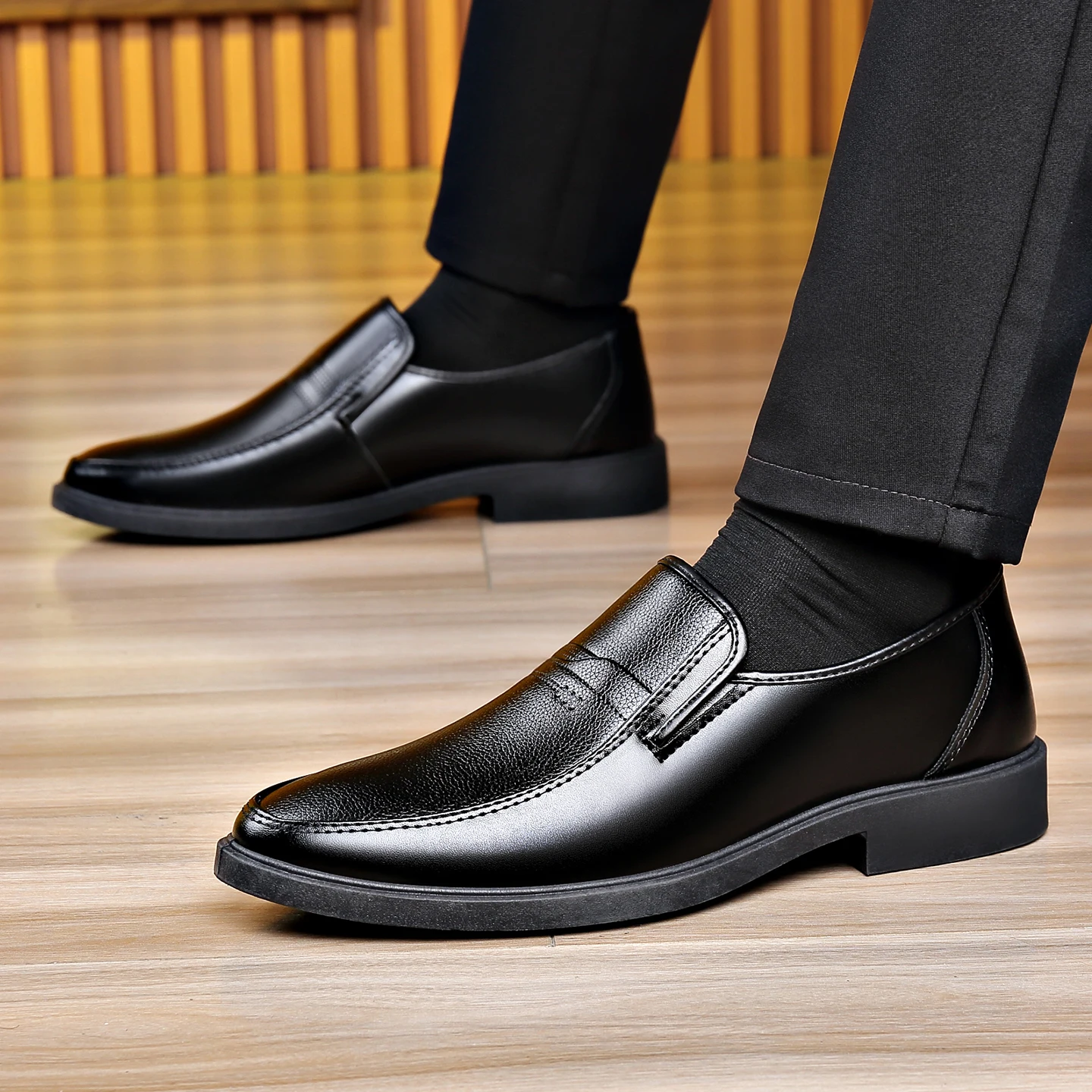 Men Shoes For Office Work - Men's Slip‑on Business Leather Shoes Black
